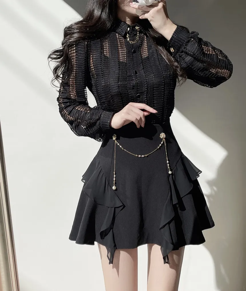 チェーンフリルミニフレアスカート | mirangmirang | 詳細画像12