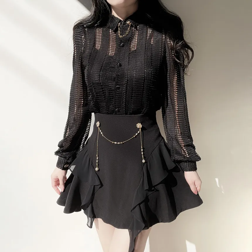 チェーンフリルミニフレアスカート | mirangmirang | 詳細画像19