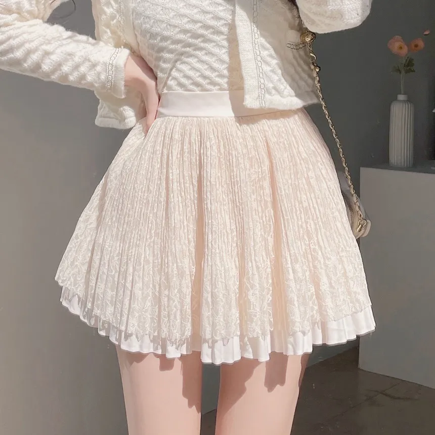 ウエストゴムフレアプリーツミニAラインレーススカート | mirangmirang | 詳細画像3