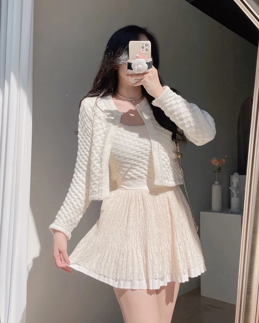 ウエストゴムフレアプリーツミニAラインレーススカート | mirangmirang | 詳細画像4