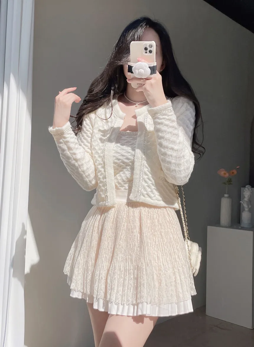 ウエストゴムフレアプリーツミニAラインレーススカート | mirangmirang | 詳細画像6