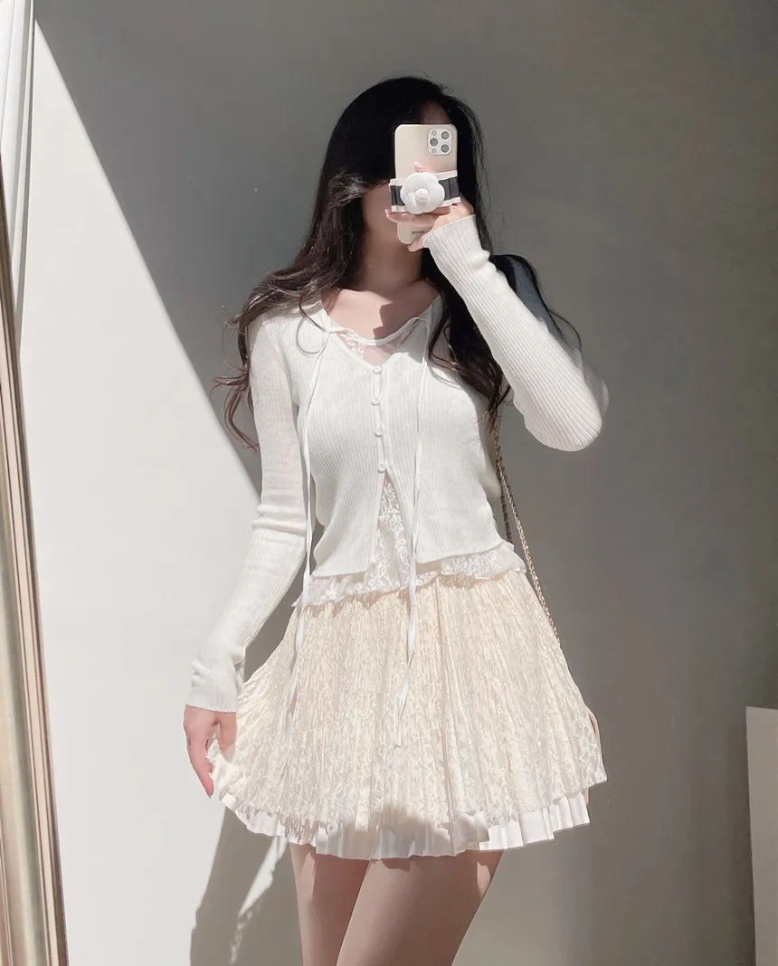 ウエストゴムフレアプリーツミニAラインレーススカート | mirangmirang | 詳細画像11