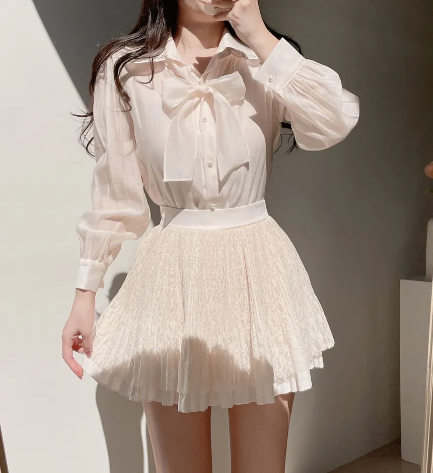 ウエストゴムフレアプリーツミニAラインレーススカート | mirangmirang | 詳細画像15