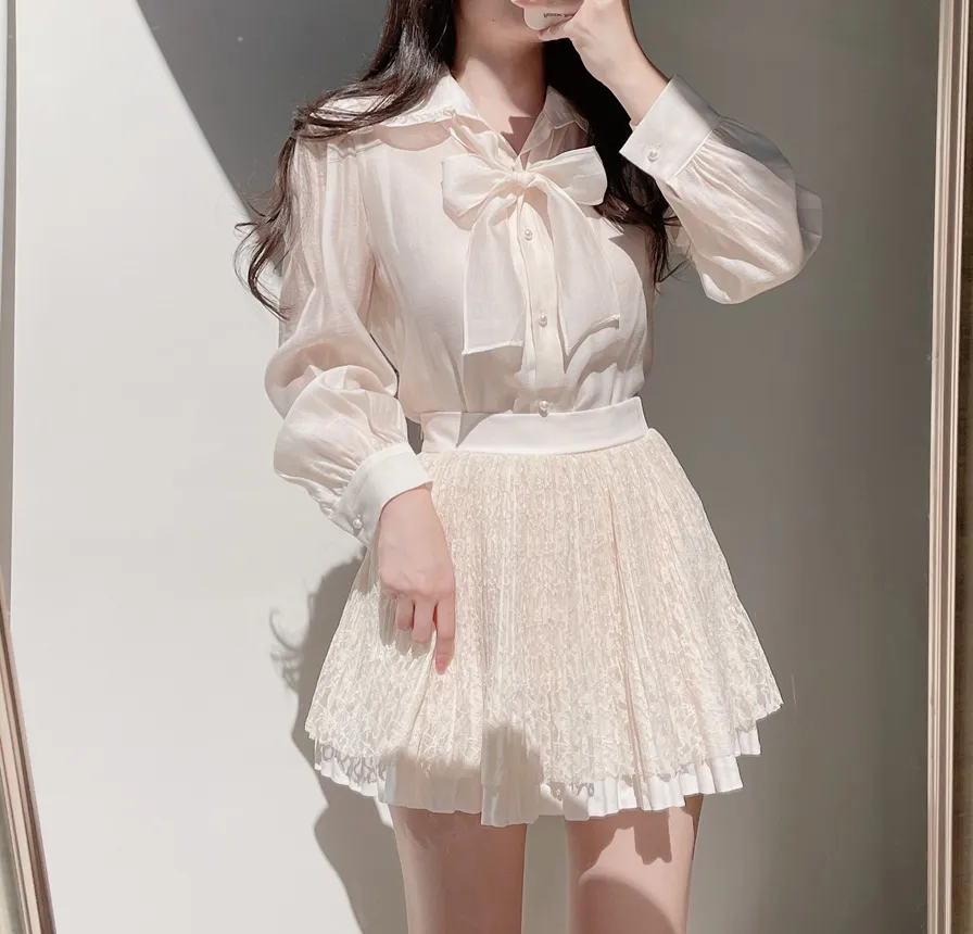 ウエストゴムフレアプリーツミニAラインレーススカート | mirangmirang | 詳細画像17