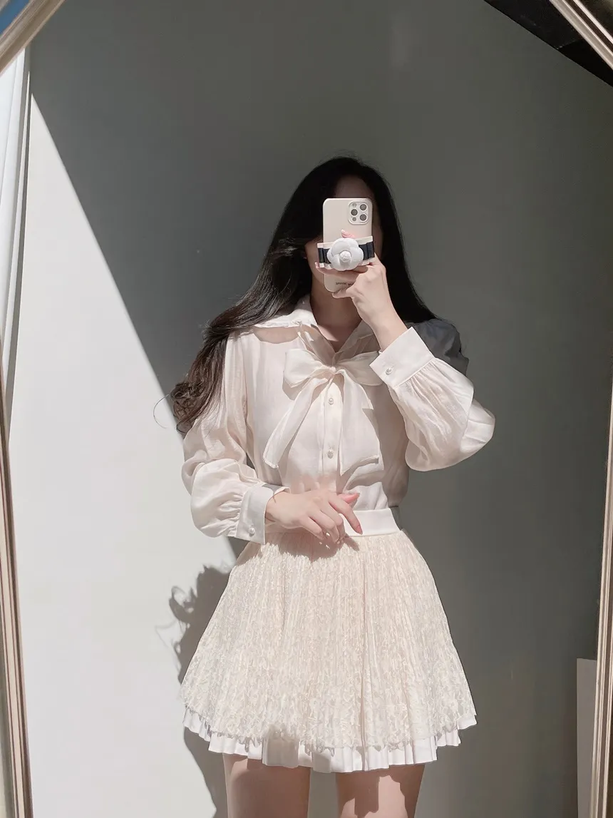 ウエストゴムフレアプリーツミニAラインレーススカート | mirangmirang | 詳細画像19