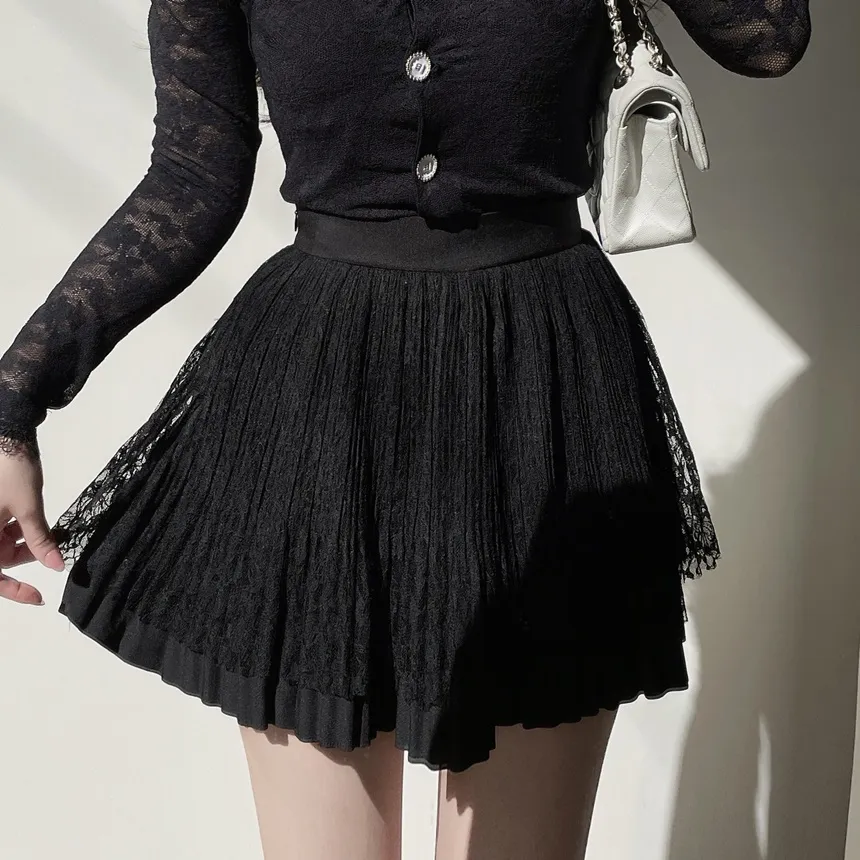 ウエストゴムフレアプリーツミニAラインレーススカート | mirangmirang | 詳細画像20