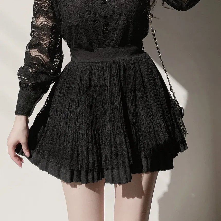 ウエストゴムフレアプリーツミニAラインレーススカート | mirangmirang | 詳細画像21