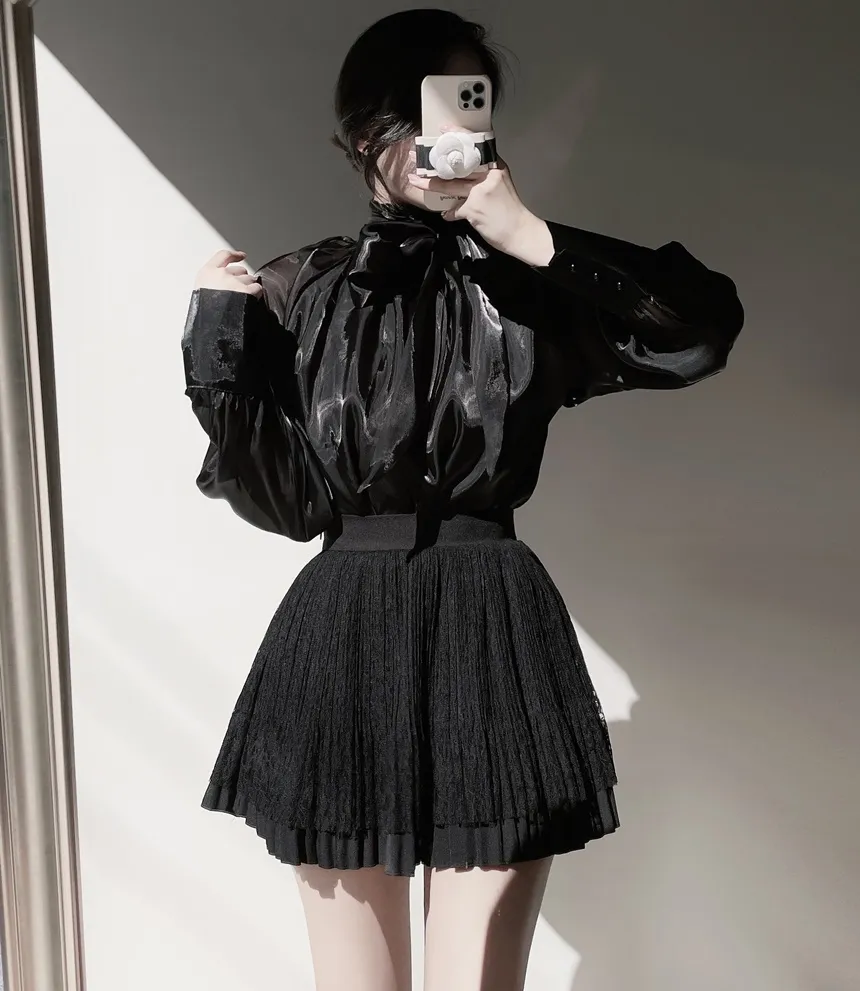 ウエストゴムフレアプリーツミニAラインレーススカート | mirangmirang | 詳細画像35