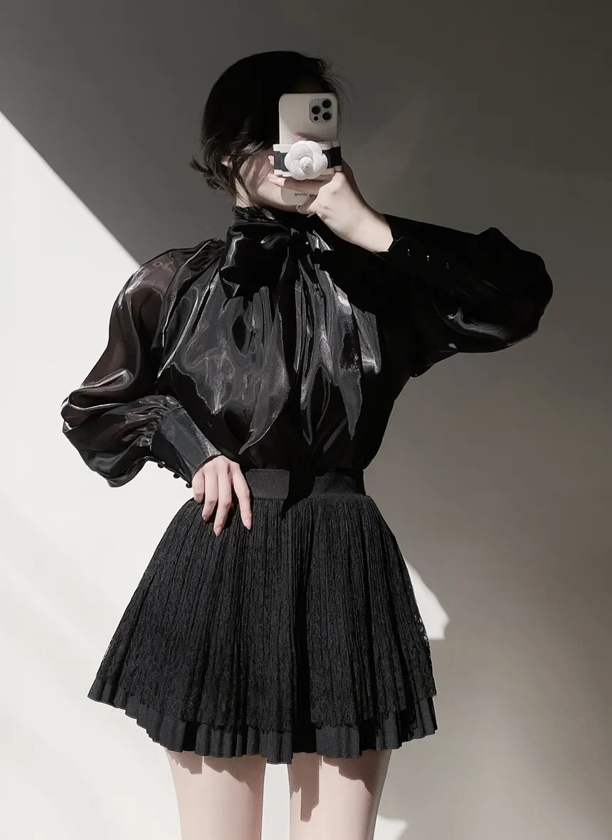 ウエストゴムフレアプリーツミニAラインレーススカート | mirangmirang | 詳細画像36