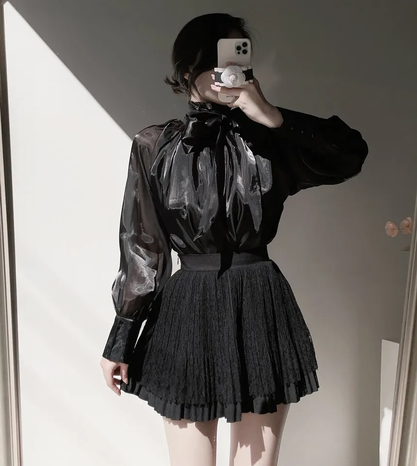 ウエストゴムフレアプリーツミニAラインレーススカート | mirangmirang | 詳細画像37