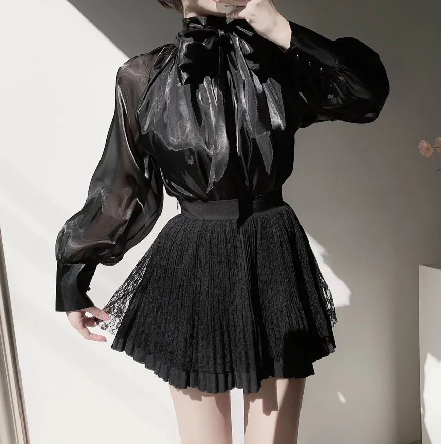 ウエストゴムフレアプリーツミニAラインレーススカート | mirangmirang | 詳細画像38