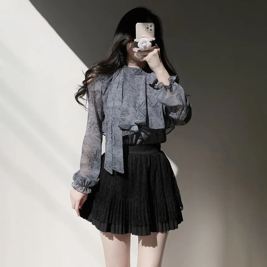 ウエストゴムフレアプリーツミニAラインレーススカート | mirangmirang | 詳細画像42