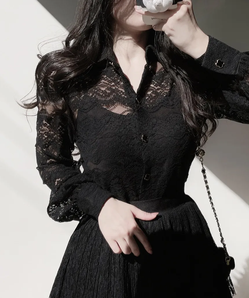 ウエストゴムフレアプリーツミニAラインレーススカート | mirangmirang | 詳細画像44