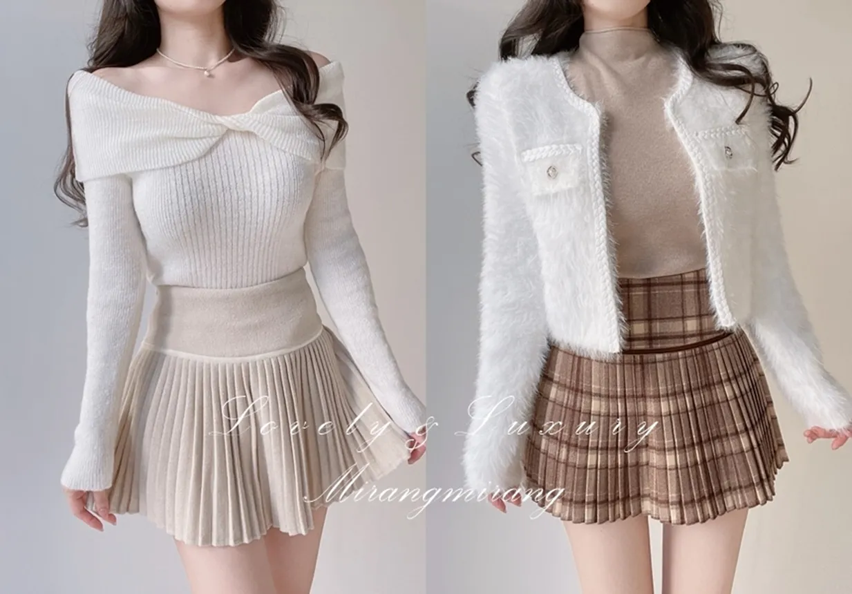 メルトンタッチミニAラインプリーツサイドジップカラーチェックスカート | mirangmirang | 詳細画像1