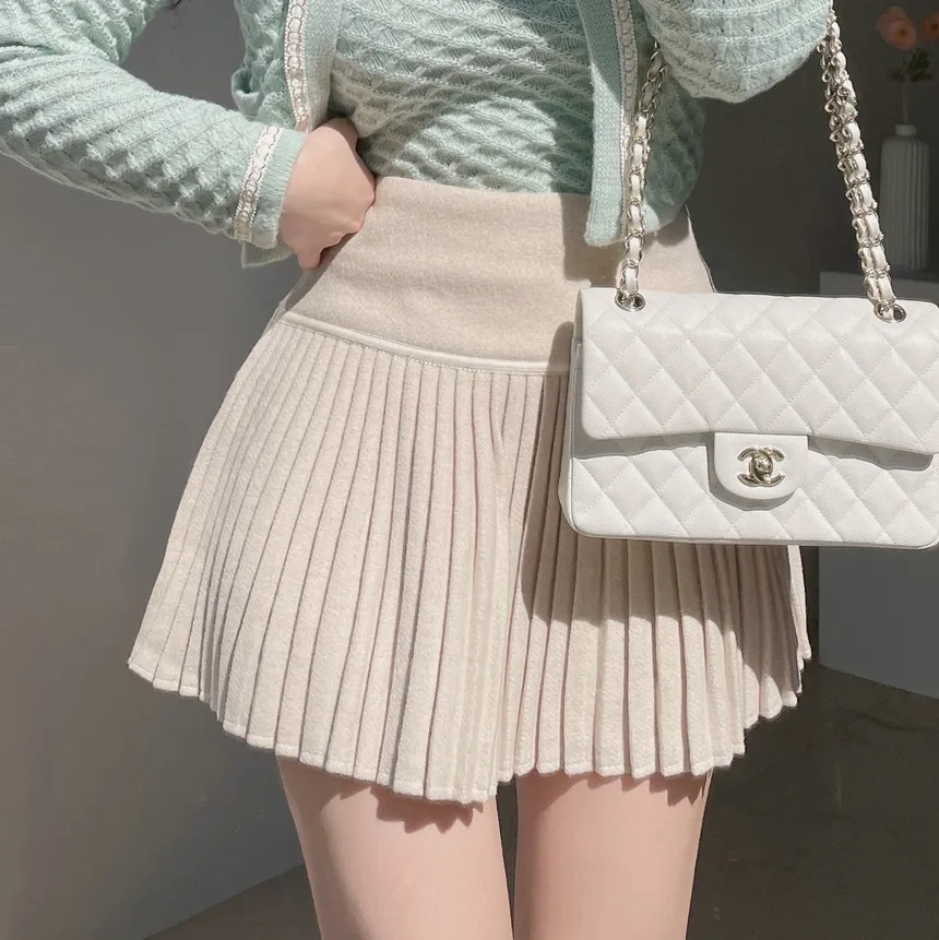 メルトンタッチミニAラインプリーツサイドジップカラーチェックスカート | mirangmirang | 詳細画像2