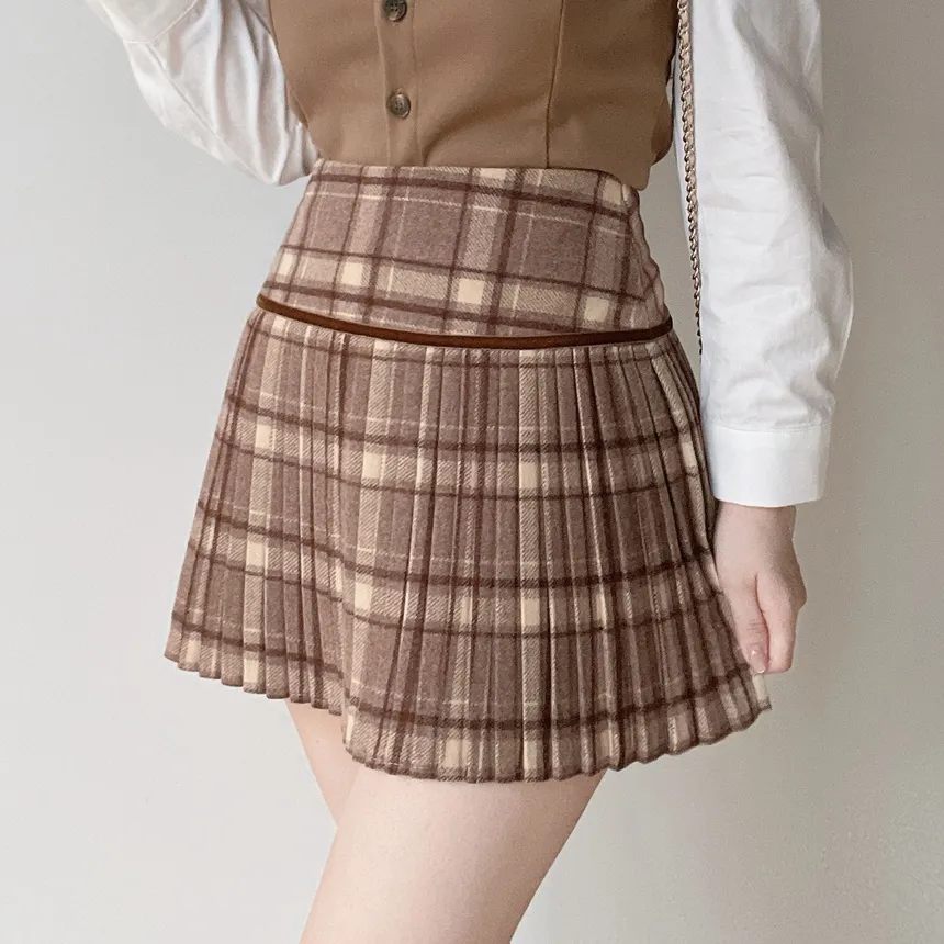 メルトンタッチミニAラインプリーツサイドジップカラーチェックスカート | mirangmirang | 詳細画像42