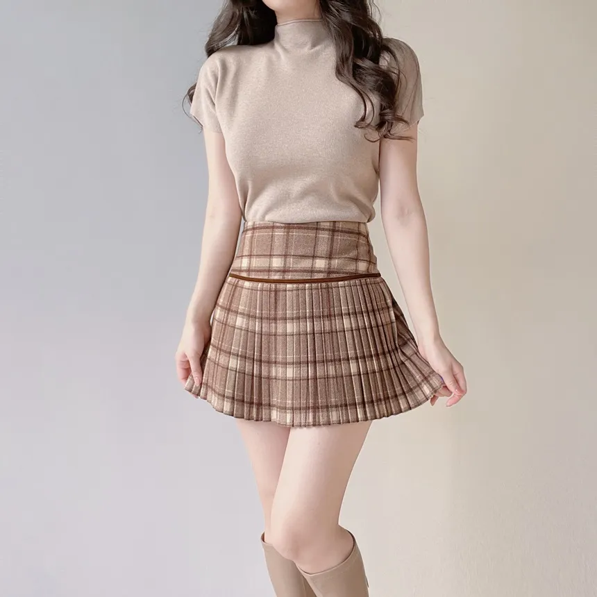 メルトンタッチミニAラインプリーツサイドジップカラーチェックスカート | mirangmirang | 詳細画像51