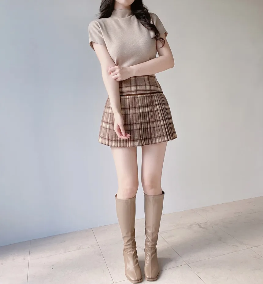 メルトンタッチミニAラインプリーツサイドジップカラーチェックスカート | mirangmirang | 詳細画像55