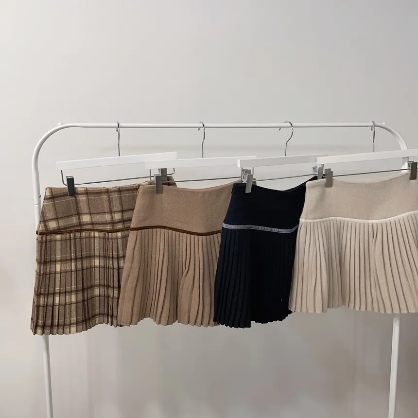 メルトンタッチミニAラインプリーツサイドジップカラーチェックスカート | mirangmirang | 詳細画像66