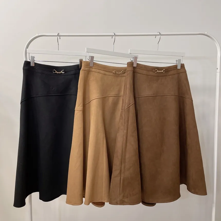 スエード調ミディフレアAラインバックゴムカラースカート | mirangmirang | 詳細画像32