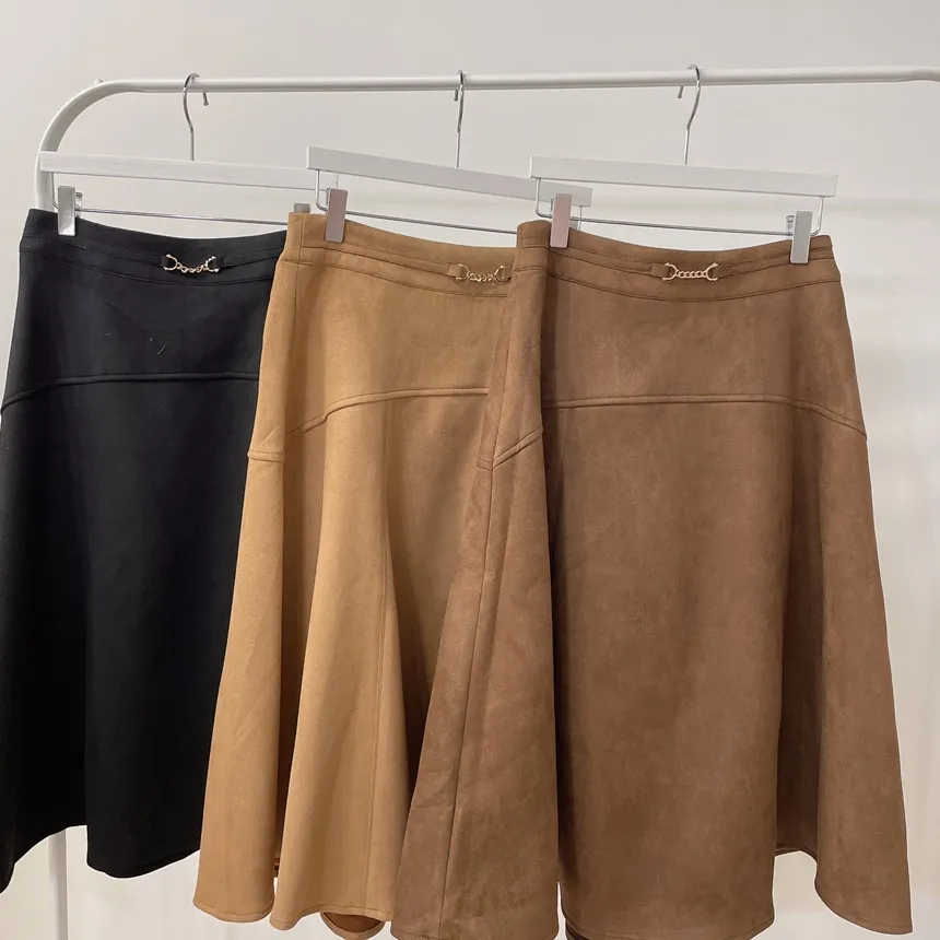 スエード調ミディフレアAラインバックゴムカラースカート | mirangmirang | 詳細画像33