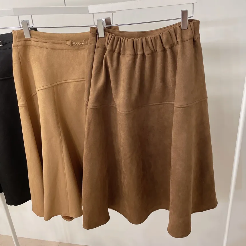 スエード調ミディフレアAラインバックゴムカラースカート | mirangmirang | 詳細画像34