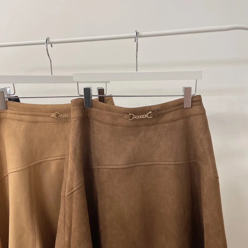 スエード調ミディフレアAラインバックゴムカラースカート | mirangmirang | 詳細画像35