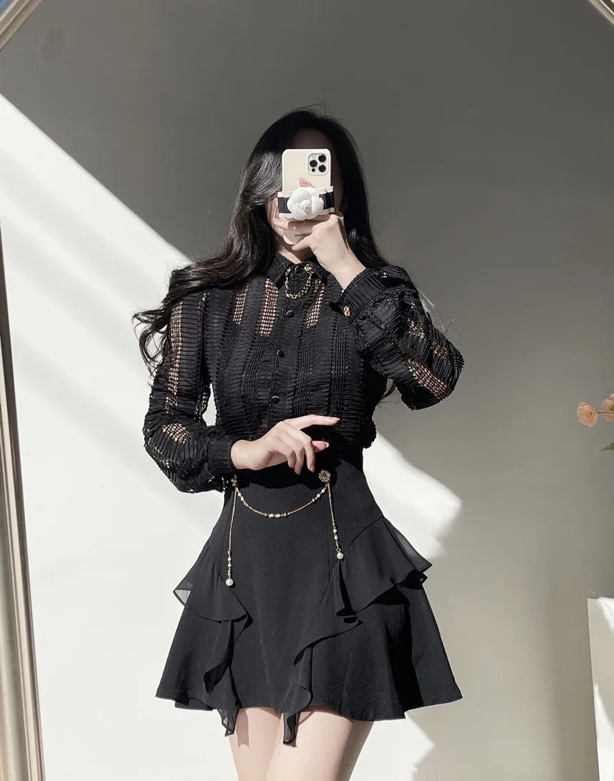 カラーボタン長袖ペンダントブラウス | mirangmirang | 詳細画像4