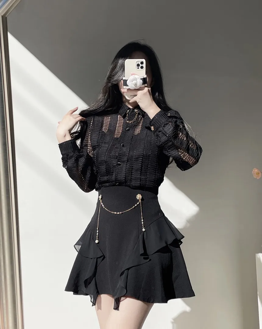 カラーボタン長袖ペンダントブラウス | mirangmirang | 詳細画像5