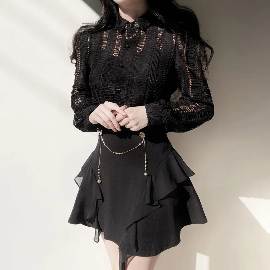 カラーボタン長袖ペンダントブラウス | mirangmirang | 詳細画像9