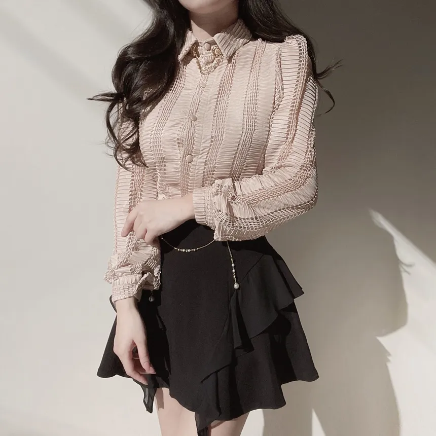 カラーボタン長袖ペンダントブラウス | mirangmirang | 詳細画像11