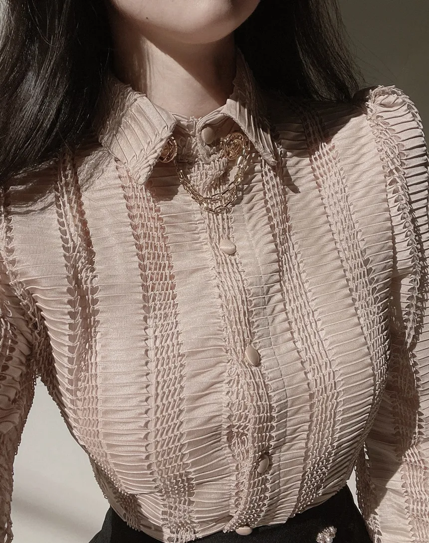 カラーボタン長袖ペンダントブラウス | mirangmirang | 詳細画像14