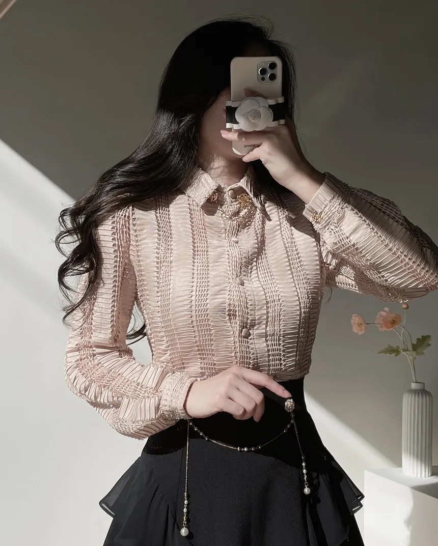 カラーボタン長袖ペンダントブラウス | mirangmirang | 詳細画像18