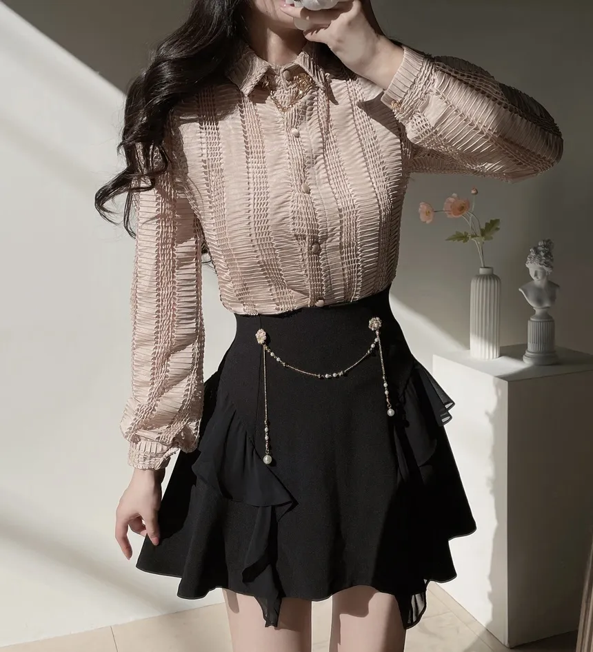 カラーボタン長袖ペンダントブラウス | mirangmirang | 詳細画像20