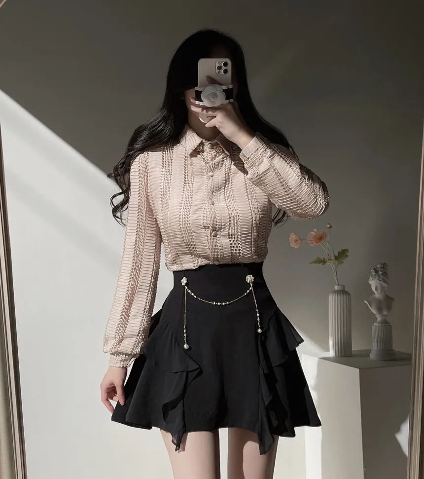 カラーボタン長袖ペンダントブラウス | mirangmirang | 詳細画像21