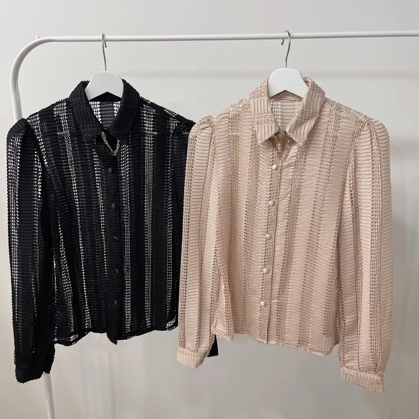 カラーボタン長袖ペンダントブラウス | mirangmirang | 詳細画像22