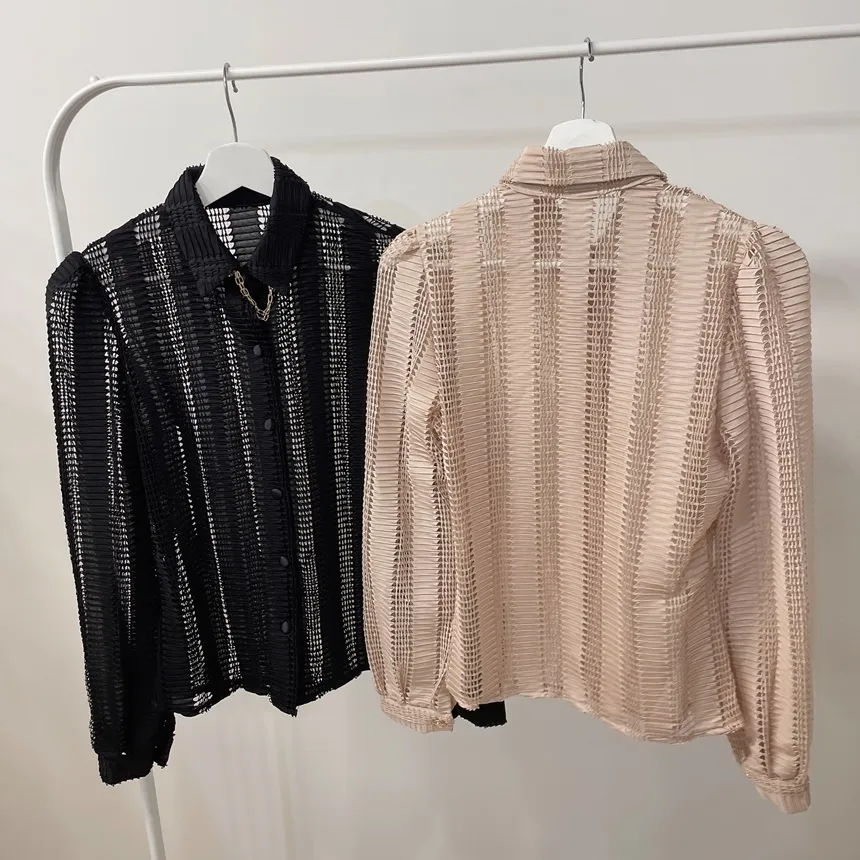 カラーボタン長袖ペンダントブラウス | mirangmirang | 詳細画像24