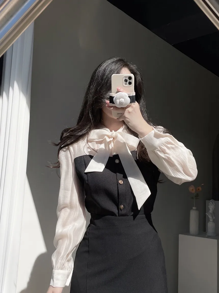 オーガンジーレイヤード風スカーフネックカラーブラウス | mirangmirang | 詳細画像7