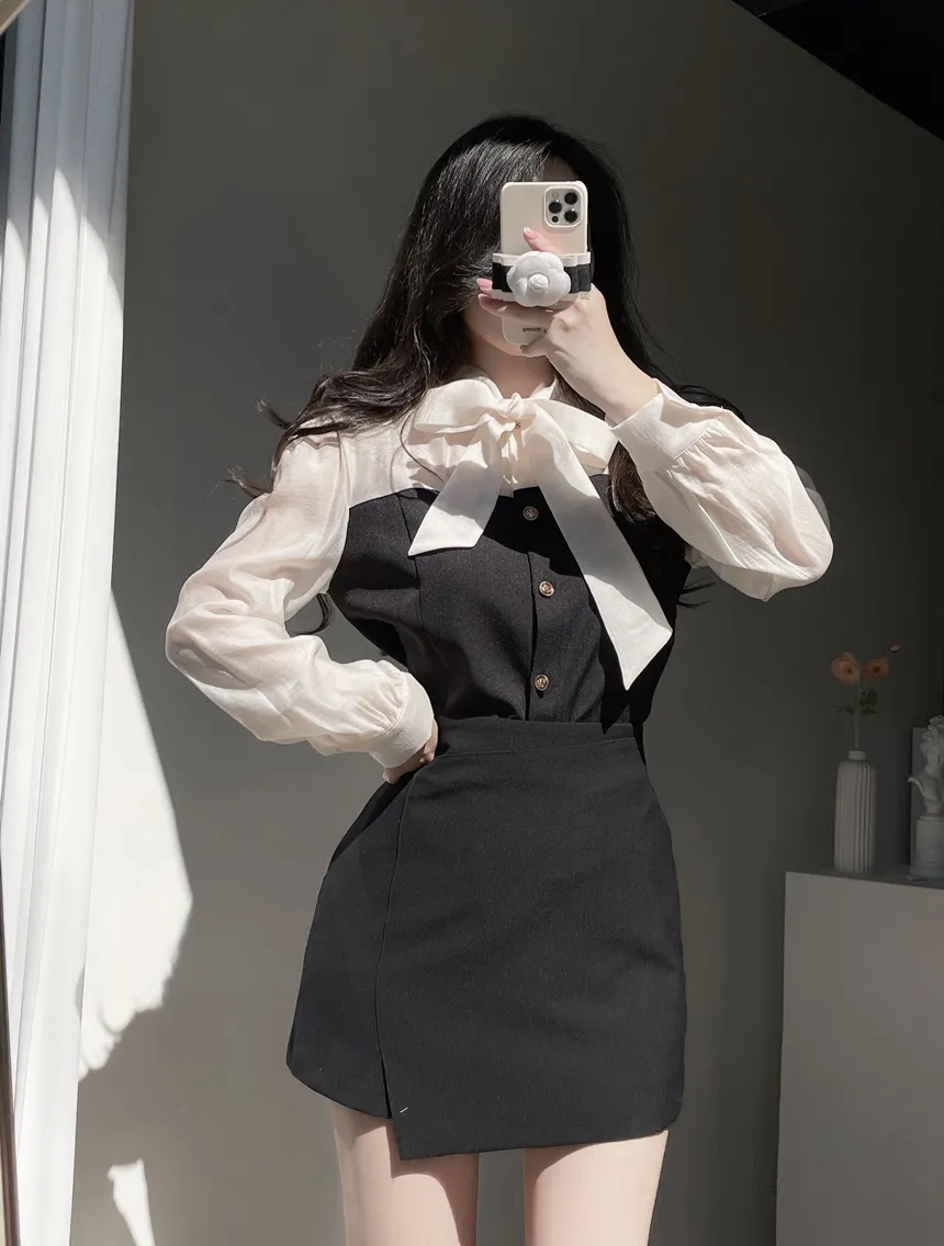 オーガンジーレイヤード風スカーフネックカラーブラウス | mirangmirang | 詳細画像8