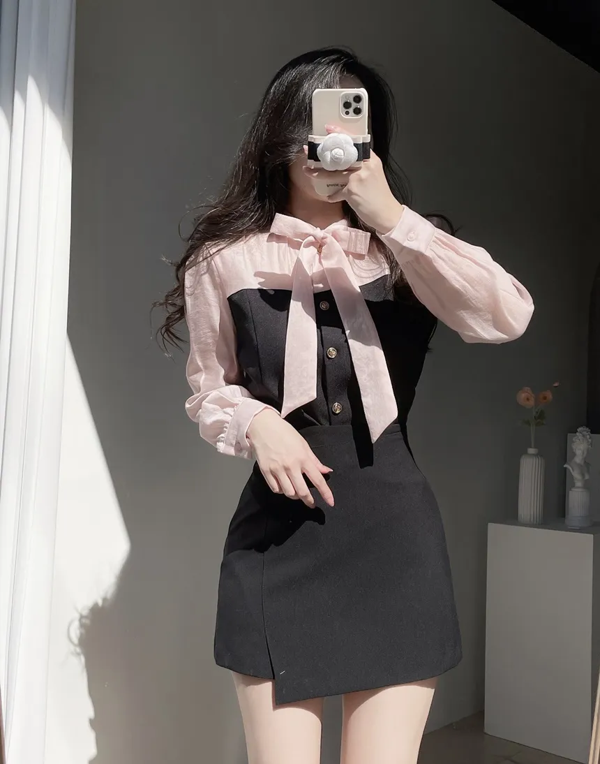 オーガンジーレイヤード風スカーフネックカラーブラウス | mirangmirang | 詳細画像14