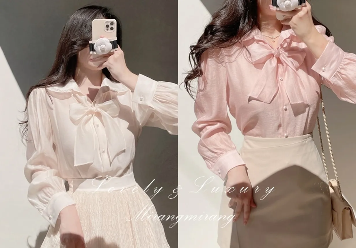 オーガンジーフリルカラーボタンカラーブラウス | mirangmirang | 詳細画像1