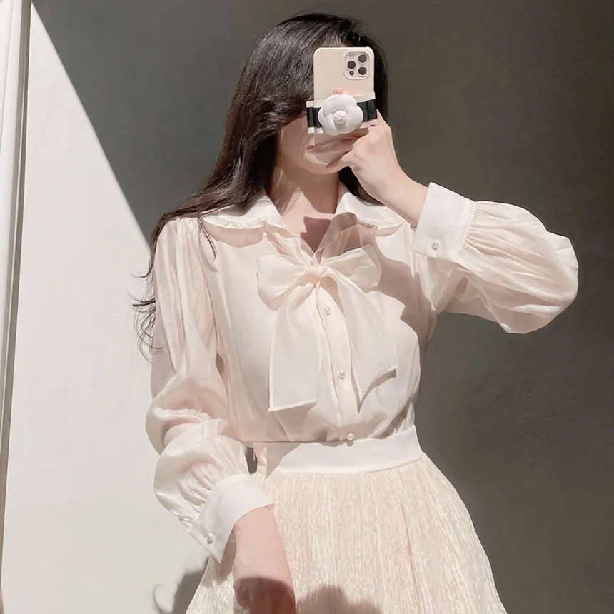 オーガンジーフリルカラーボタンカラーブラウス | mirangmirang | 詳細画像2