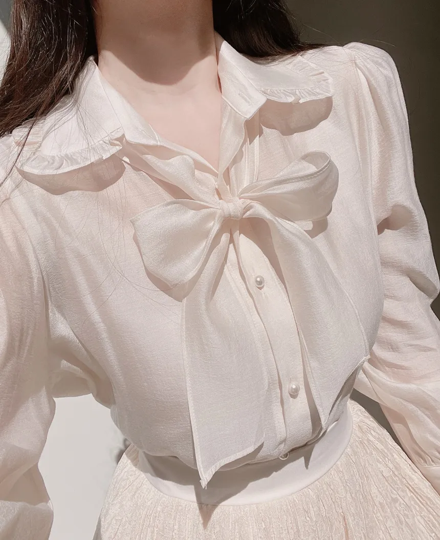 オーガンジーフリルカラーボタンカラーブラウス | mirangmirang | 詳細画像3