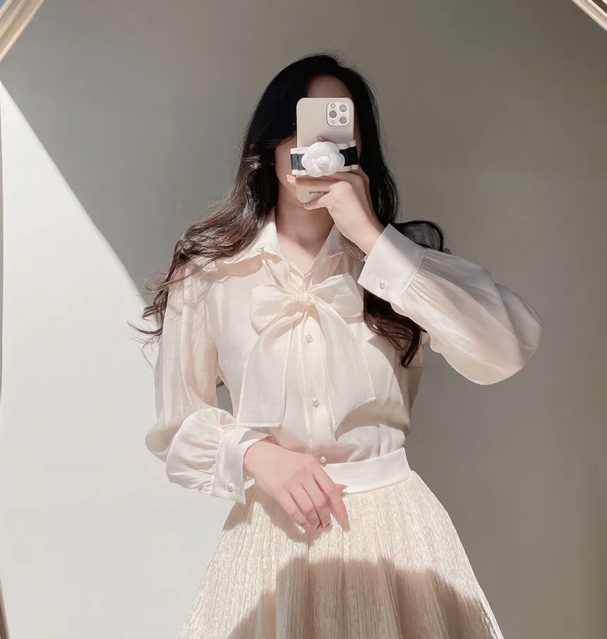 オーガンジーフリルカラーボタンカラーブラウス | mirangmirang | 詳細画像10