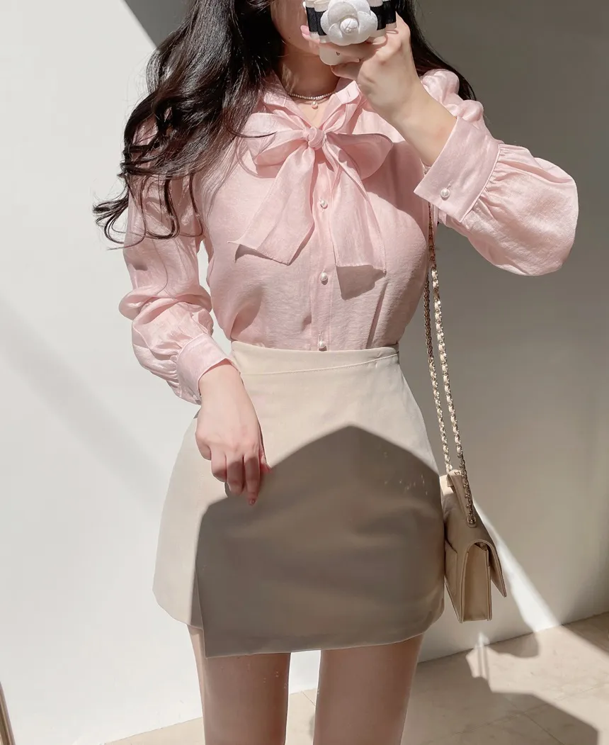 オーガンジーフリルカラーボタンカラーブラウス | mirangmirang | 詳細画像14