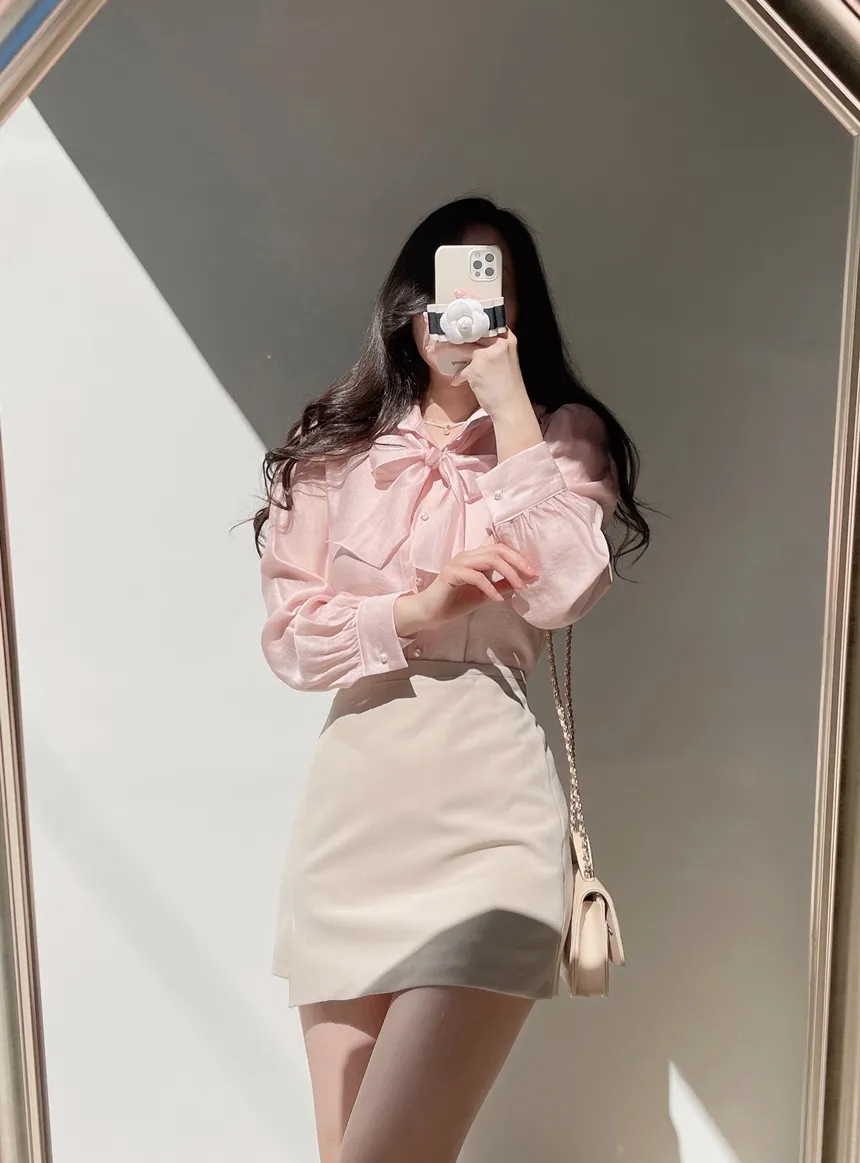 オーガンジーフリルカラーボタンカラーブラウス | mirangmirang | 詳細画像16