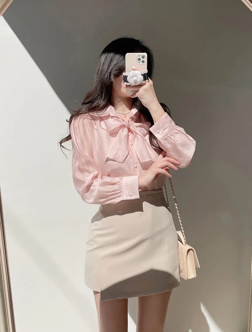 オーガンジーフリルカラーボタンカラーブラウス | mirangmirang | 詳細画像17