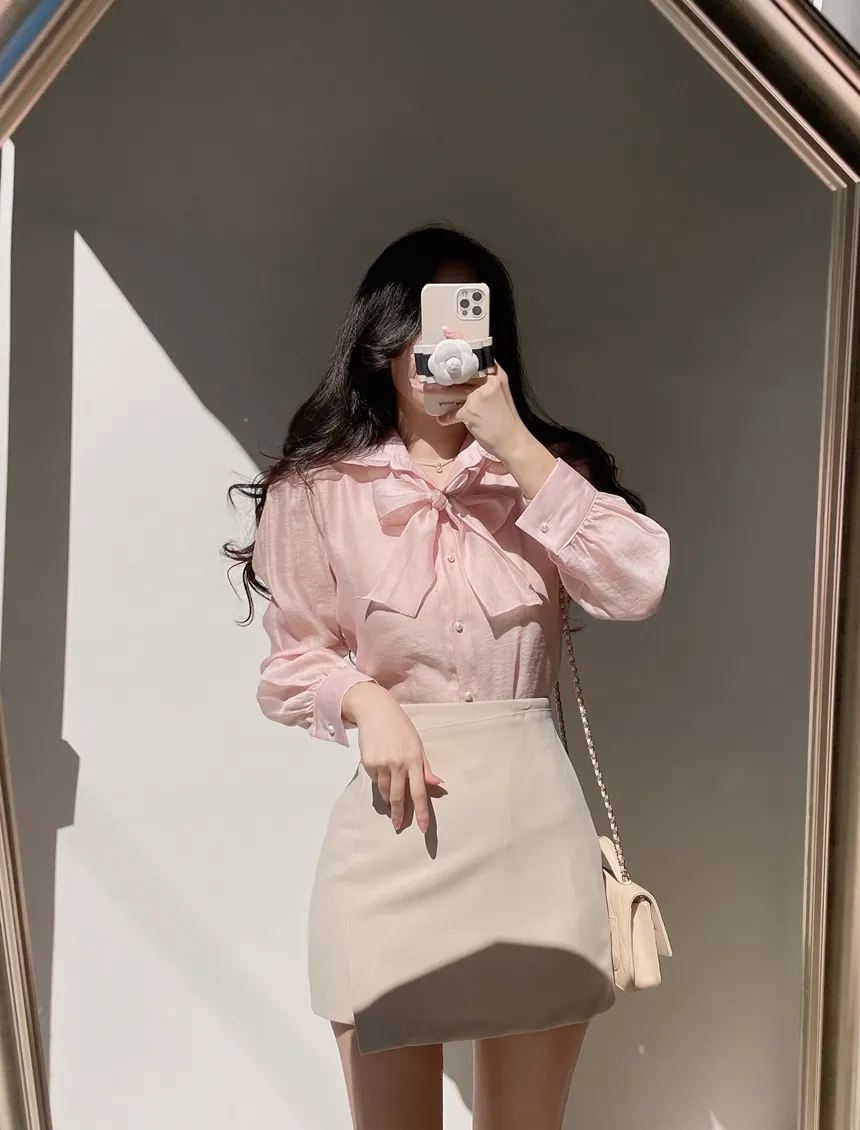 オーガンジーフリルカラーボタンカラーブラウス | mirangmirang | 詳細画像20