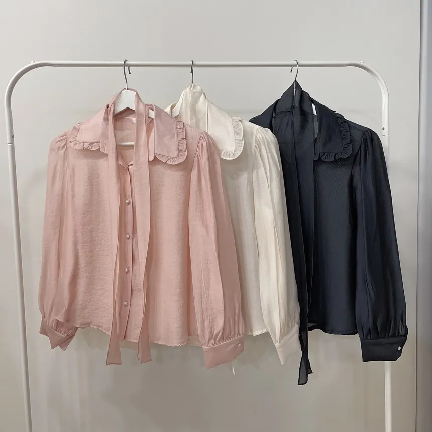 オーガンジーフリルカラーボタンカラーブラウス | mirangmirang | 詳細画像21