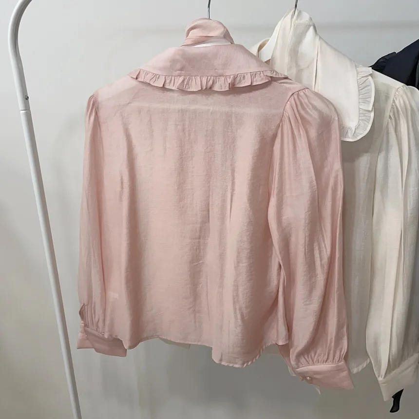 オーガンジーフリルカラーボタンカラーブラウス | mirangmirang | 詳細画像22